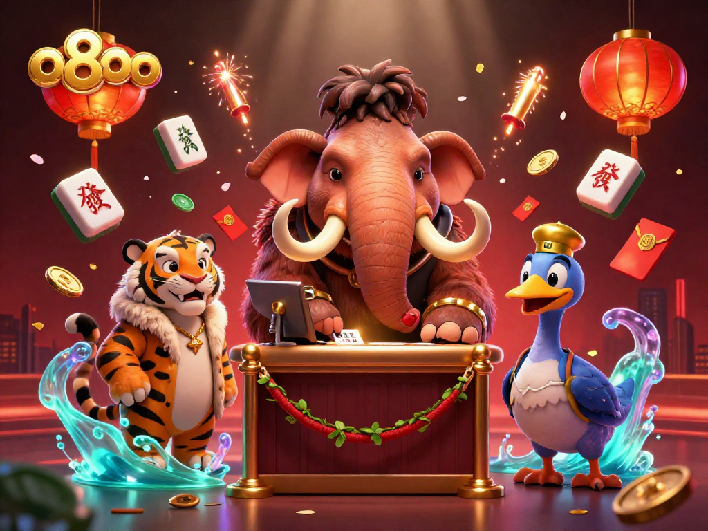 Engage with o8oo at a lively casino scene featuring unique characters and vibrant elements.