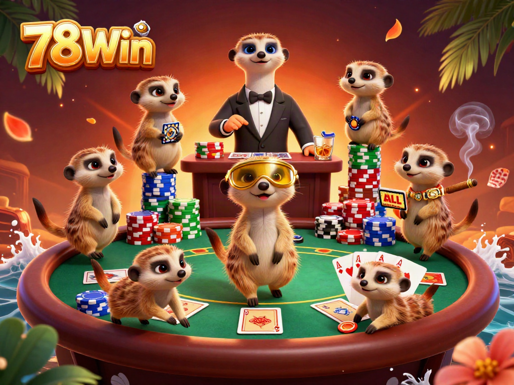 Play card games effortlessly at 78Win's vibrant casino with meerkats overseeing the action.