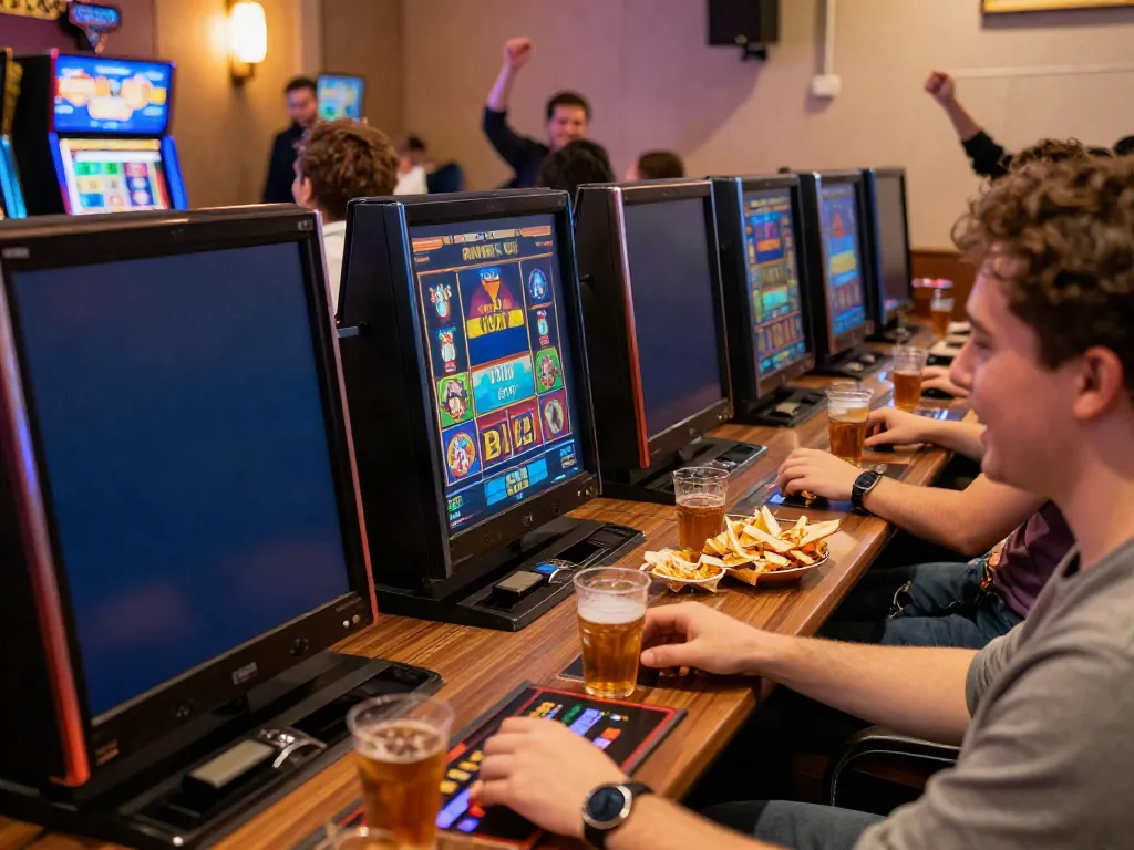 Players enjoying Bonus Buy slots at https://stargazyinn.co.uk with vibrant gaming atmosphere and excitement.