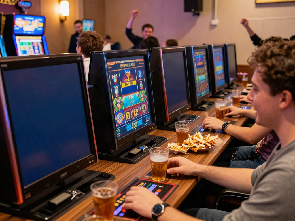 Players enjoying Bonus Buy slots at https://stargazyinn.co.uk with vibrant gaming atmosphere and excitement.