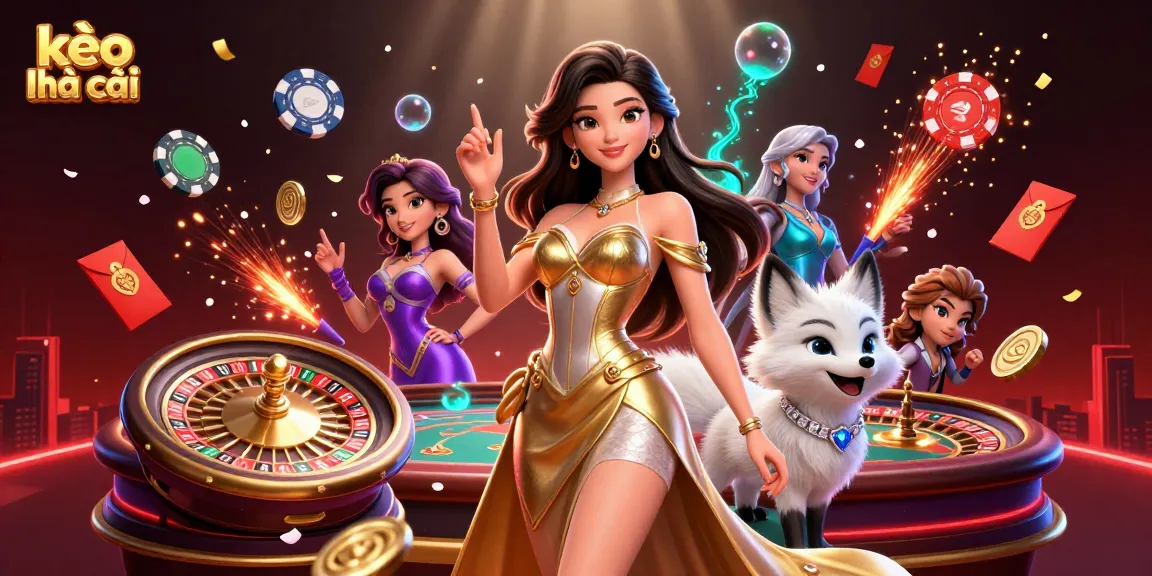 Experience the thrill of kèo nhà cái with an enchanting casino-themed scene featuring vibrant elements and a charming companion.