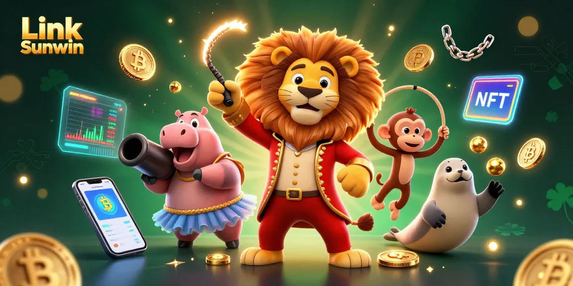 Experience the thrill of Link Sunwin with 3D circus characters and vibrant crypto graphics.