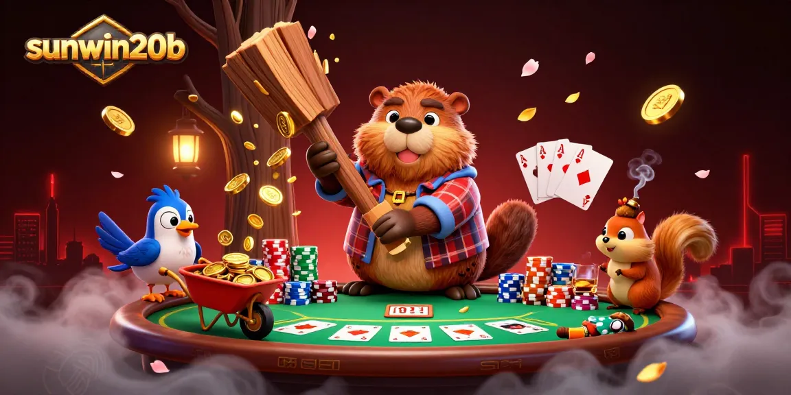 Witness the thrilling action at sunwin20b as characters celebrate golden coins raining in this vibrant casino scene.